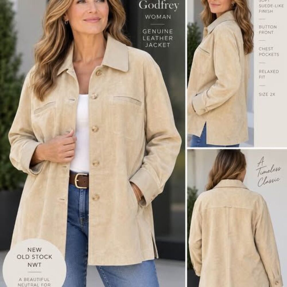 Margaret Godfrey Genuine Leather Jacket 2X Beige Tan NOS/NWT